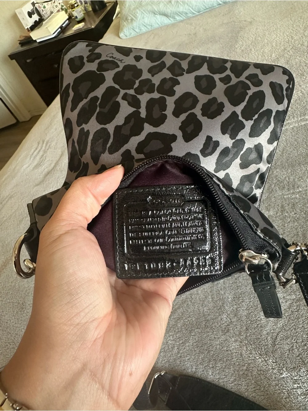 Coach Gray and Black Leopard-Print Crossbody Bag